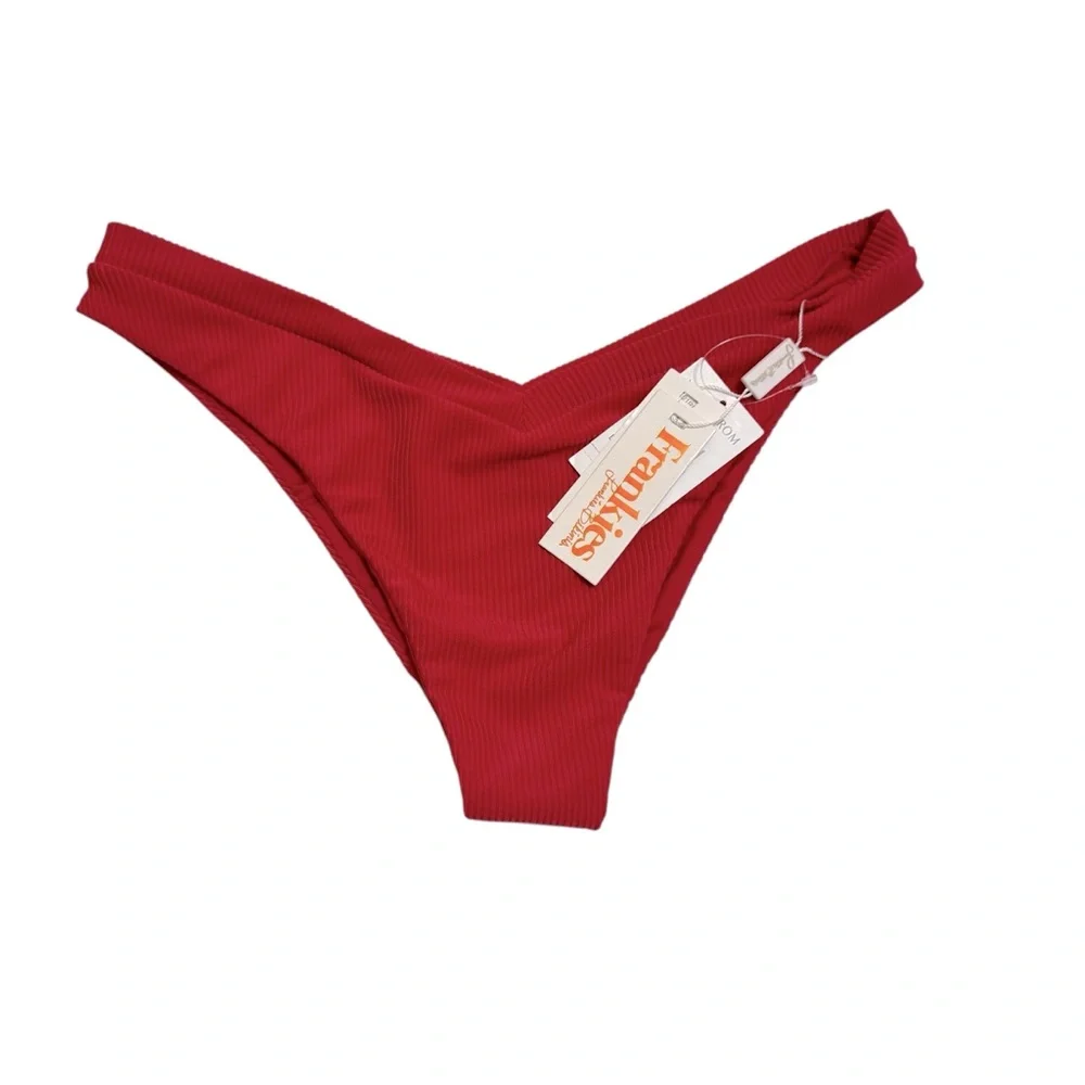 NEW‎ Frankies Bikinis Austin Ribbed Bottom in Cherry Red women’s Sz L